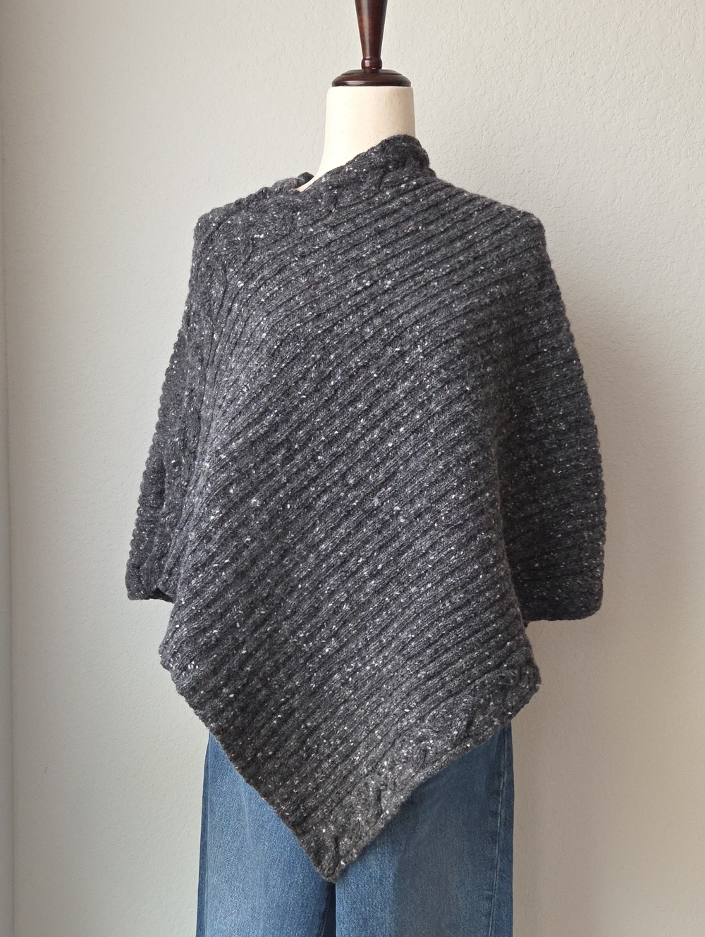 Ireland Seyed Cozy Charcoal Gray Cable  Knit Women's Sweater Poncho